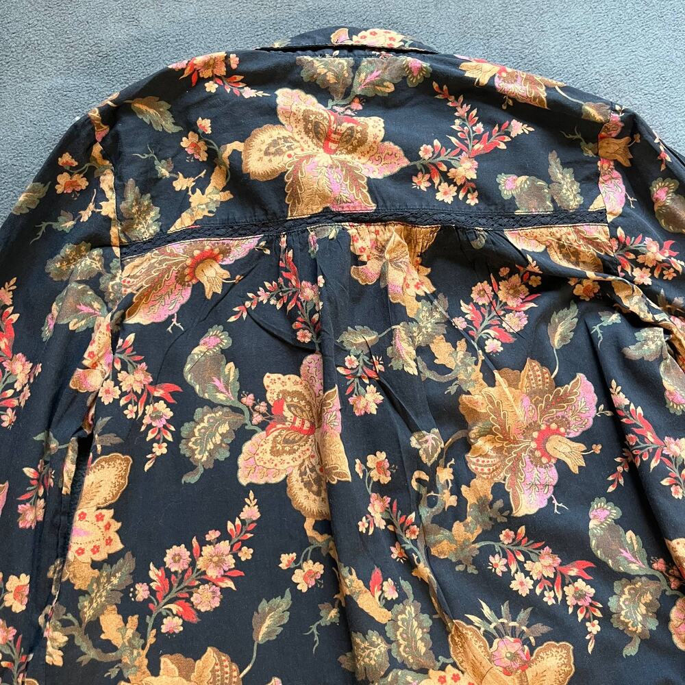 Sundance Floral Blouse Womens Size Small Black Half Button Long Sleeve Top - Picture 4 of 10
